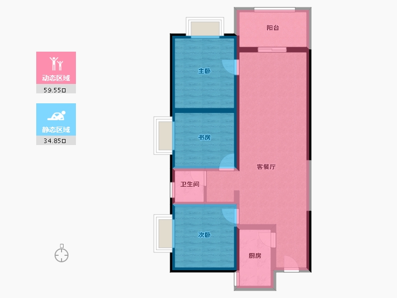 云南省-昆明市-金泰国际Ⅲ期名门-83.82-户型库-动静分区