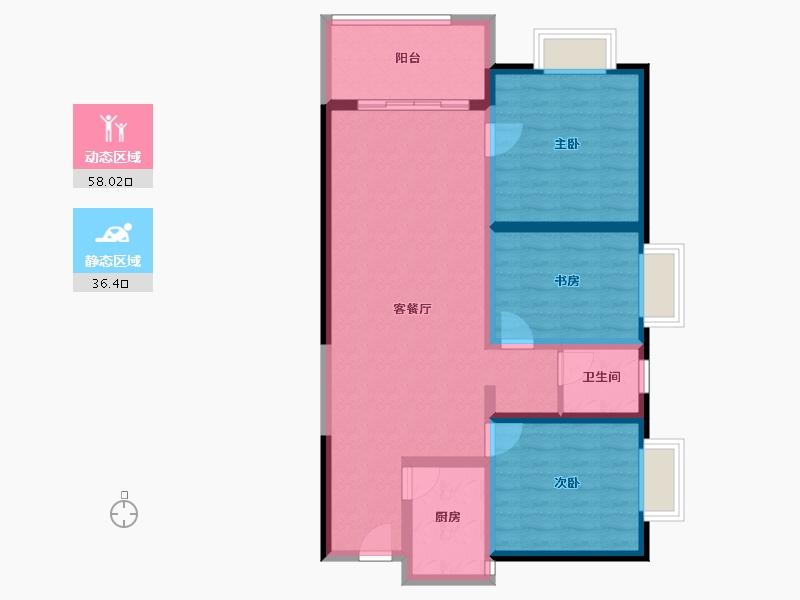 云南省-昆明市-金泰国际Ⅲ期名门-84.10-户型库-动静分区