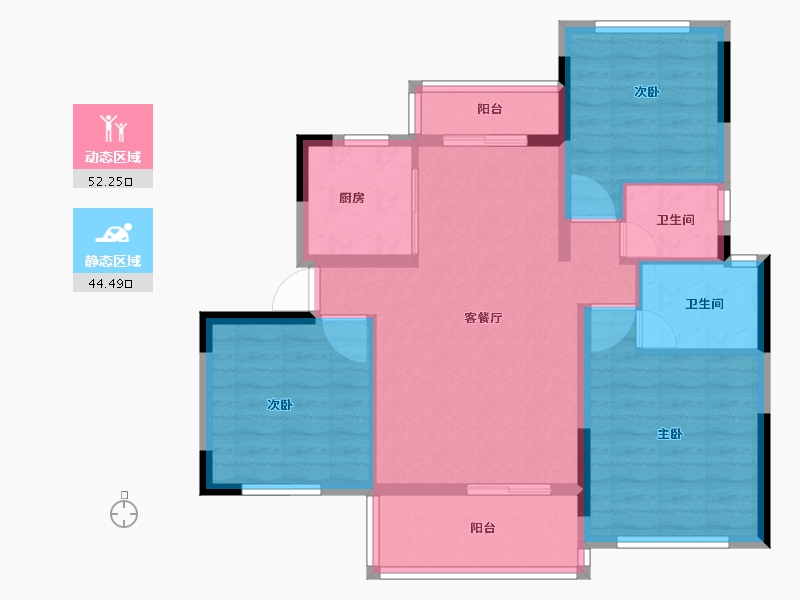 湖北省-咸宁市-鹏成·翰林府-86.43-户型库-动静分区