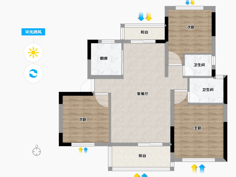 湖北省-咸宁市-鹏成·翰林府-86.43-户型库-采光通风