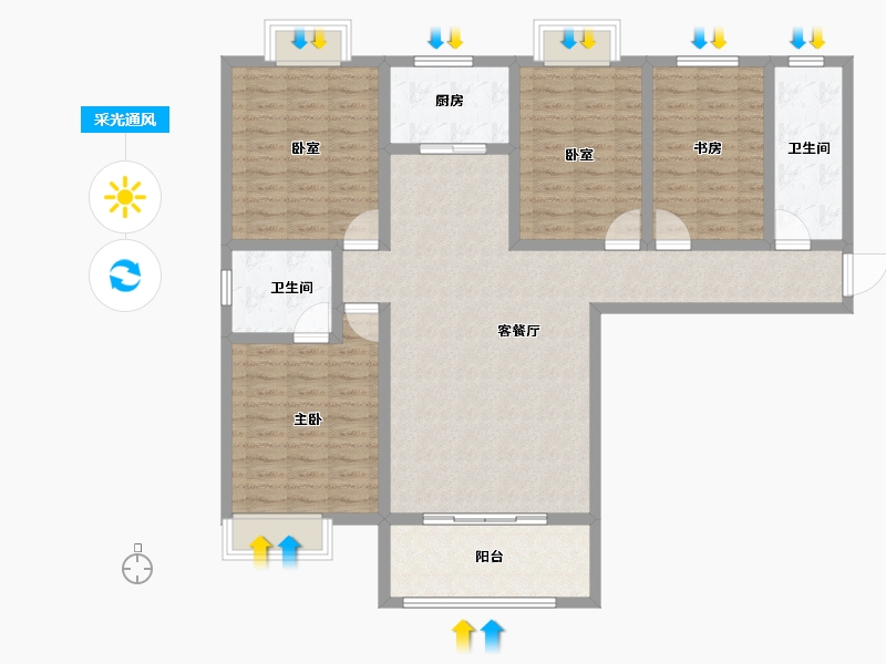 河南省-南阳市-安泰·荣盛公馆-121.81-户型库-采光通风