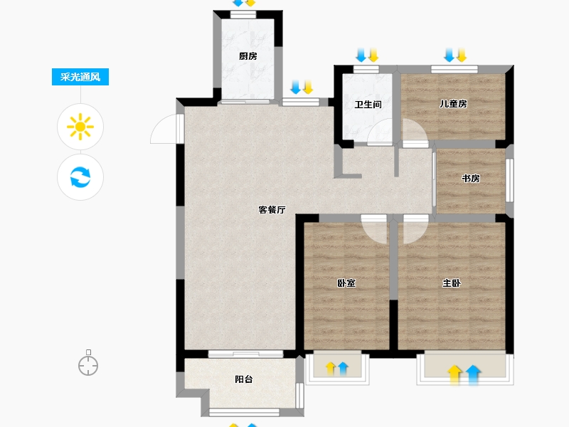 安徽省-合肥市-华盛大运城东嶺-85.44-户型库-采光通风