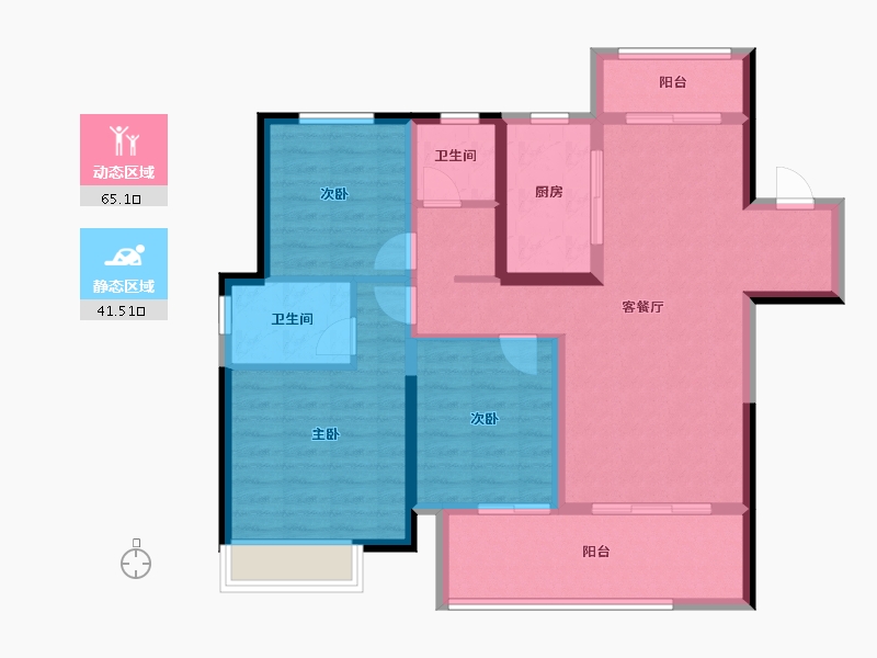 江苏省-镇江市-美的城三区·悦然里-95.20-户型库-动静分区