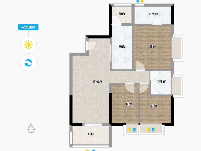 广东省-广州市-加富花园二期天悦-74.64-户型库-采光通风