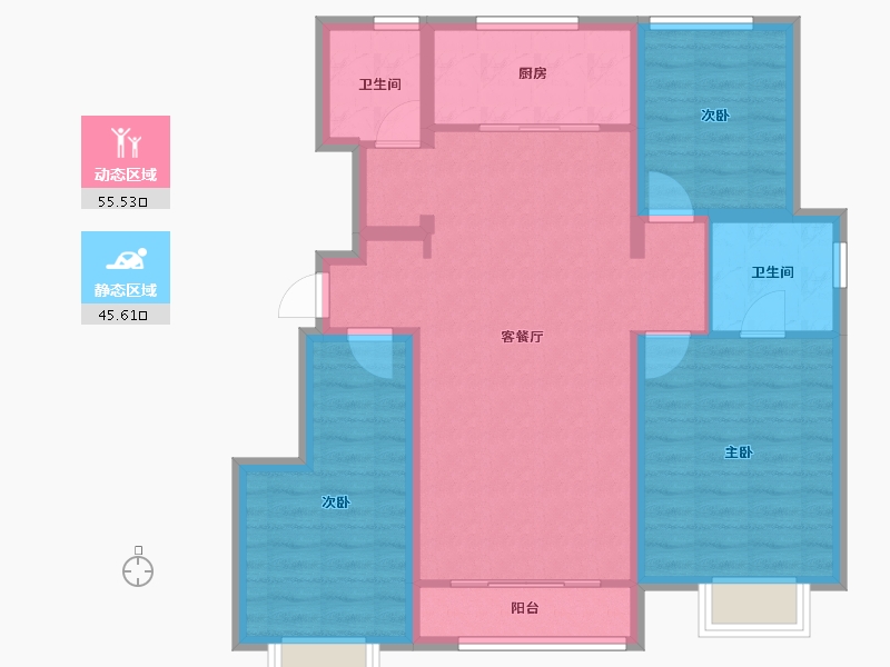 天津-天津市-华远栖塘-90.40-户型库-动静分区