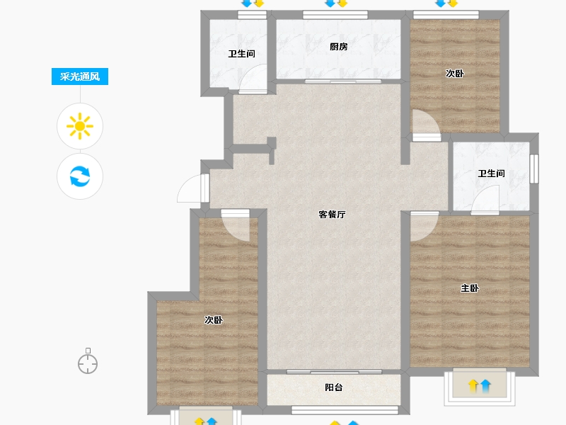 天津-天津市-华远栖塘-90.40-户型库-采光通风