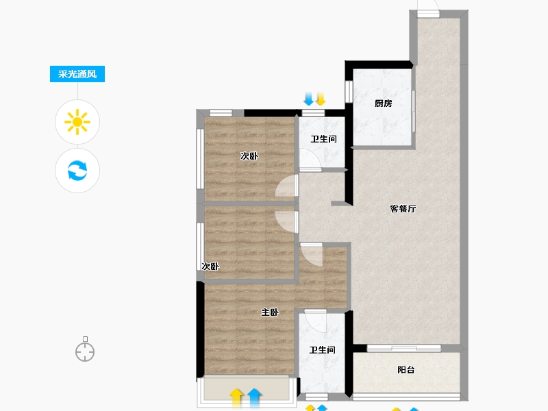 广东省-广州市-绿地珑玥府-78.40-户型库-采光通风