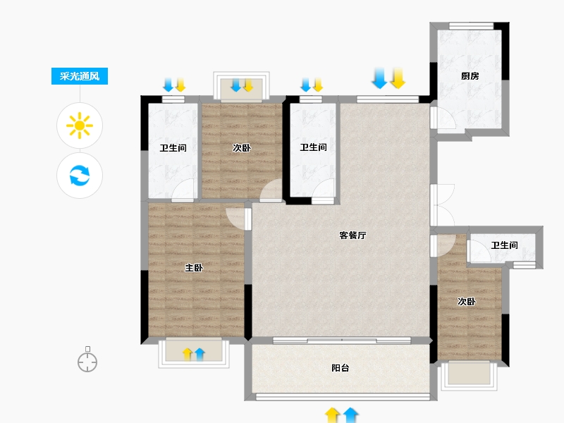 湖南省-湘潭市-金奥湘江公馆-110.01-户型库-采光通风