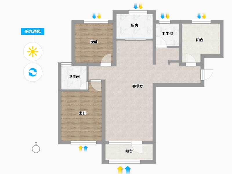 河北省-廊坊市-大运河孔雀城公园壹号院-73.96-户型库-采光通风