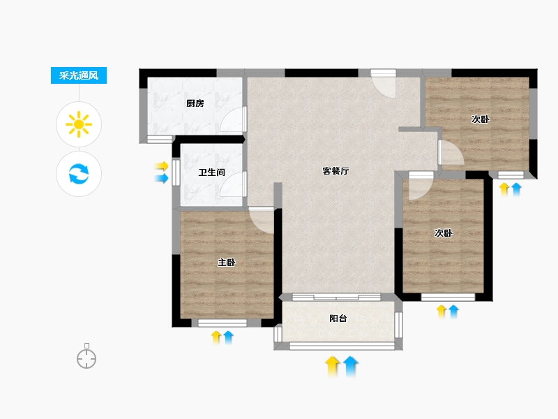 湖南省-岳阳市-天邦钻石府-73.95-户型库-采光通风