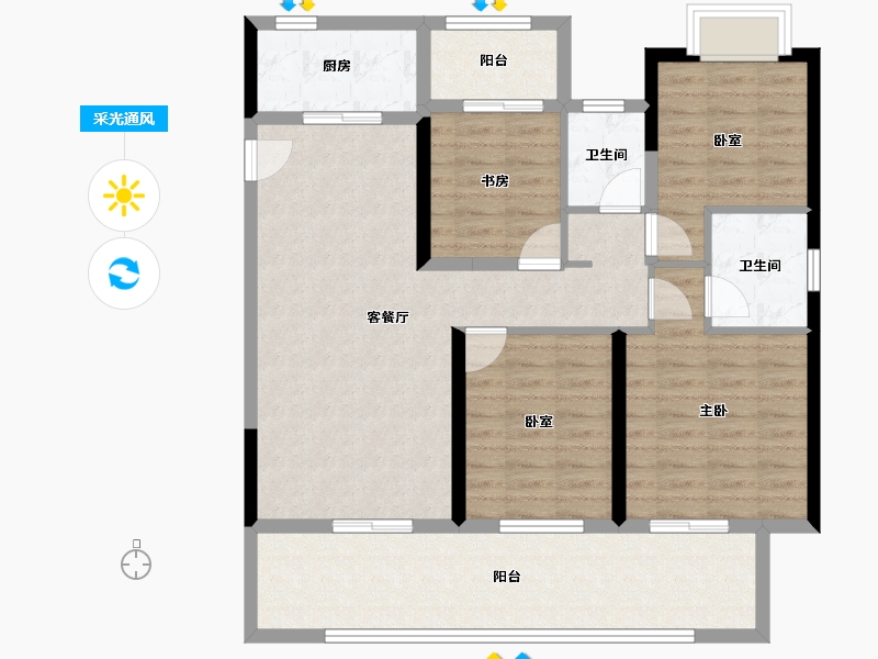 湖南省-株洲市-绿地21城三期-104.40-户型库-采光通风