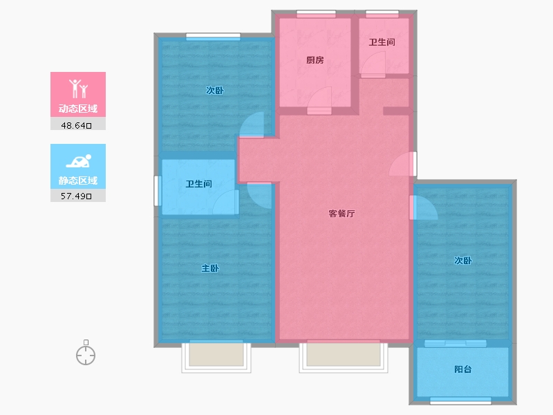 山东省-济宁市-九巨龙青年城3期·华锦苑-94.96-户型库-动静分区