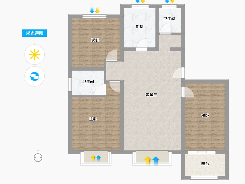 山东省-济宁市-九巨龙青年城3期·华锦苑-94.96-户型库-采光通风