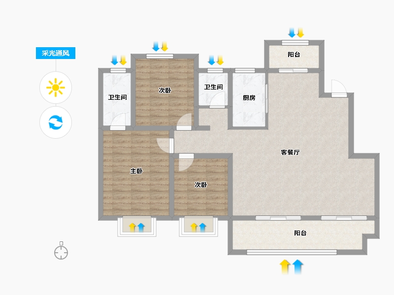 河南省-濮阳市-向荣壹号院-106.72-户型库-采光通风