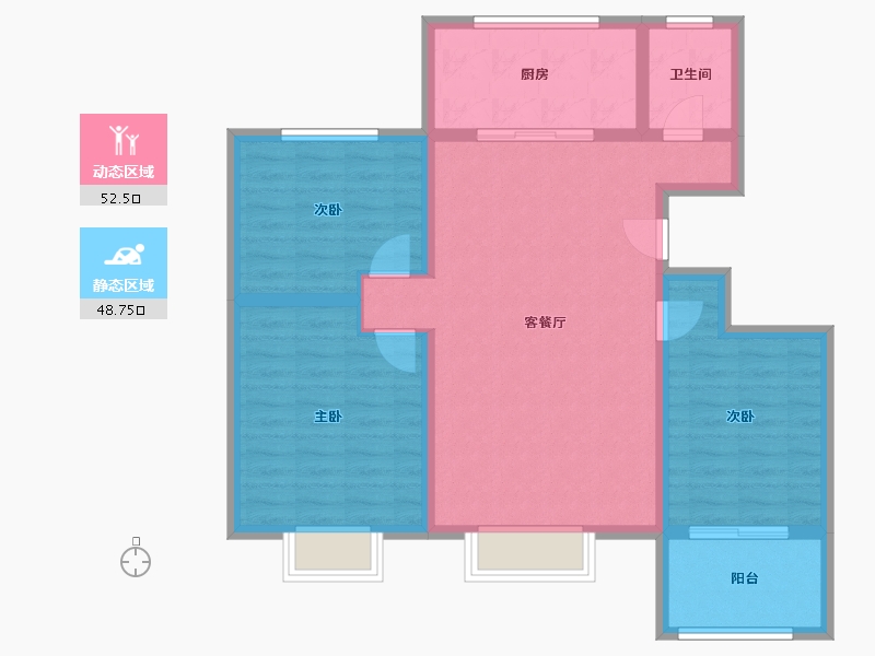 山东省-济宁市-九巨龙青年城3期·华锦苑-90.77-户型库-动静分区