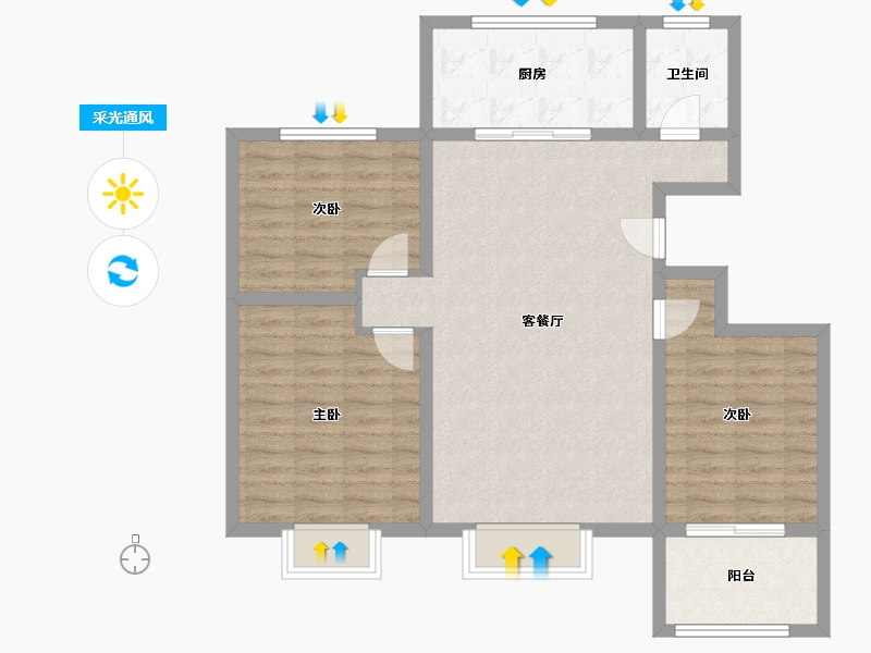 山东省-济宁市-九巨龙青年城3期·华锦苑-90.77-户型库-采光通风