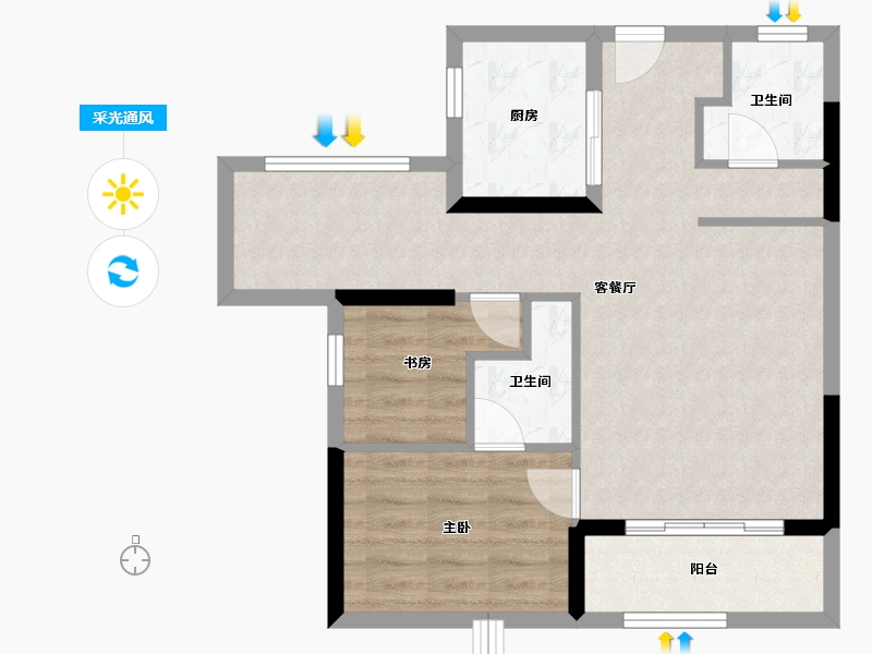 福建省-福州市-福州碧桂园铂玥府-64.60-户型库-采光通风