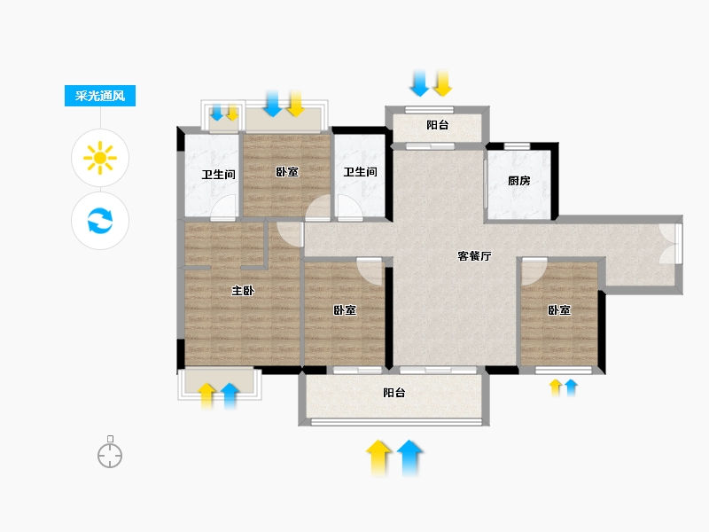 山西省-大同市-万德隆·阳光城·愉憬湾-104.00-户型库-采光通风