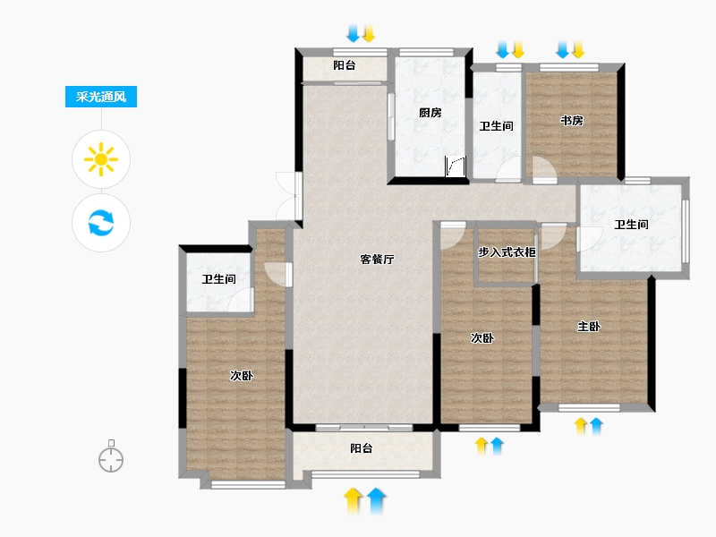 山东省-济南市-高新绿城玉蘭花园-152.00-户型库-采光通风