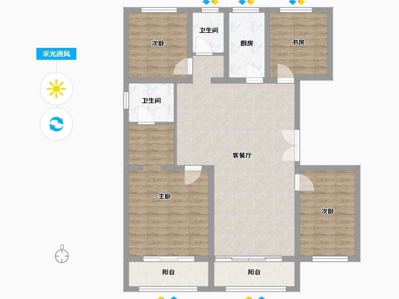 山东省-济宁市-九巨龙青年城3期·华锦苑-106.81-户型库-采光通风