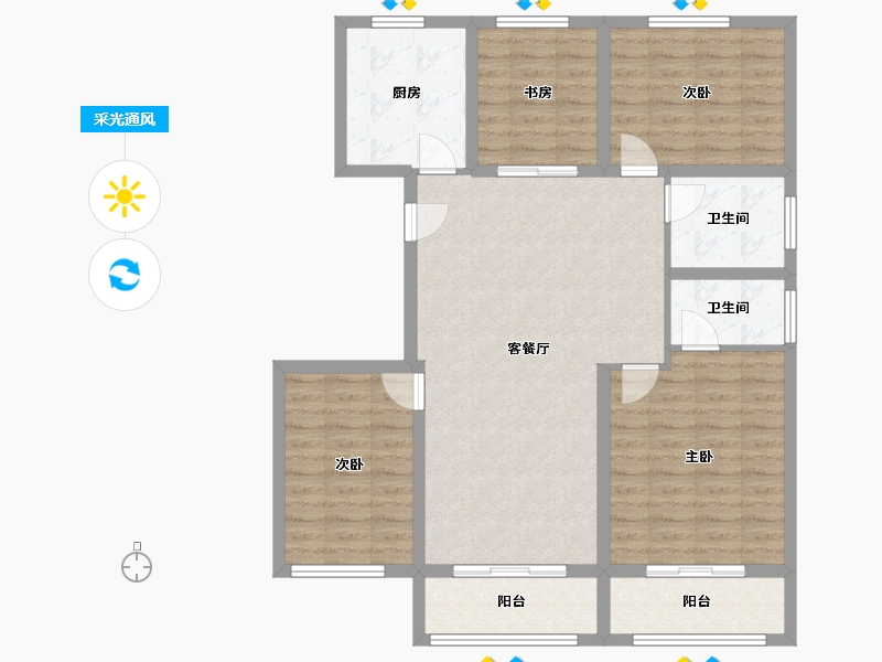 山东省-济宁市-九巨龙青年城3期·华锦苑-107.96-户型库-采光通风