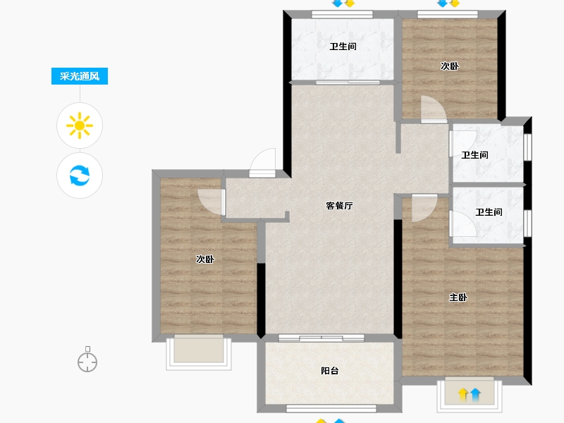 山东省-烟台市-玲珑玺悦府-91.52-户型库-采光通风