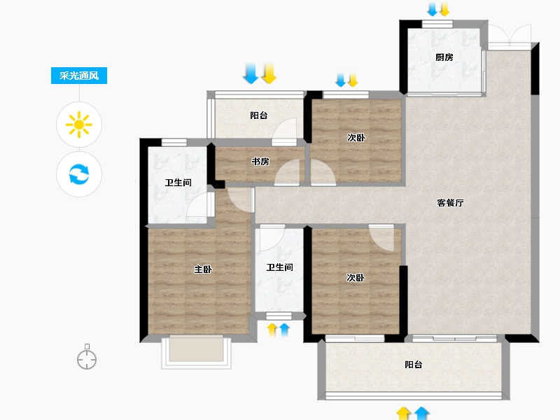 湖南省-邵阳市-邵阳湾田·望江府-96.36-户型库-采光通风