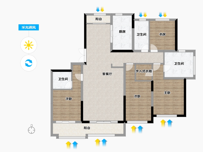 山东省-济南市-高新绿城玉蘭花园-148.00-户型库-采光通风