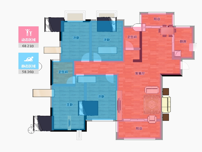 湖南省-岳阳市-景润天岳-111.56-户型库-动静分区