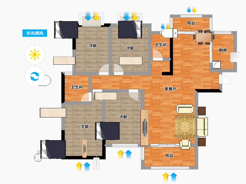 湖南省-岳阳市-景润天岳-111.56-户型库-采光通风