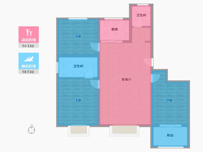 山东省-济宁市-九巨龙青年城3期·华锦苑-97.96-户型库-动静分区