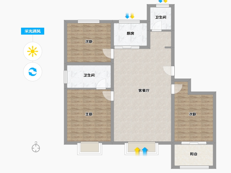 山东省-济宁市-九巨龙青年城3期·华锦苑-97.96-户型库-采光通风