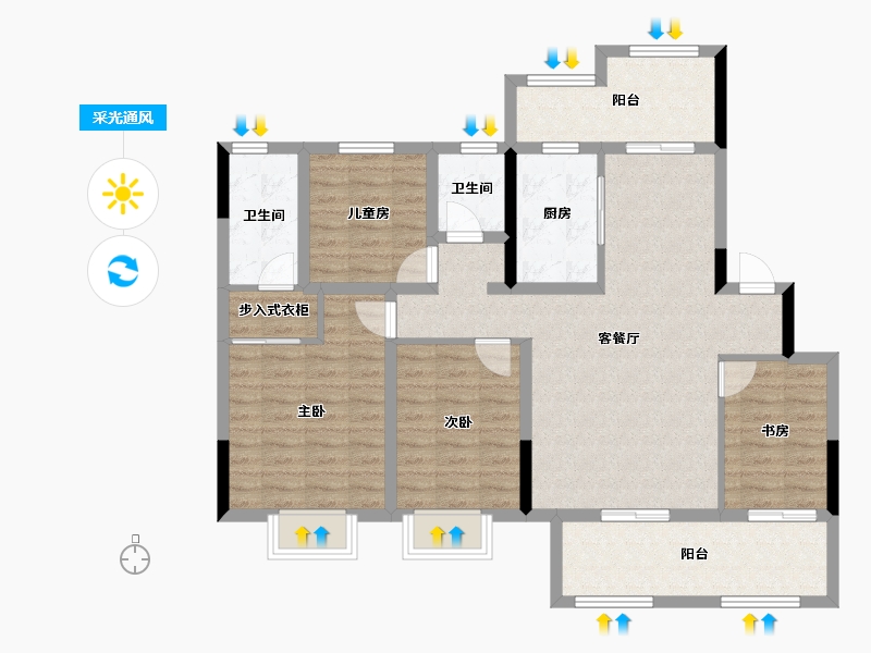 湖南省-株洲市-绿地21城三期-104.49-户型库-采光通风