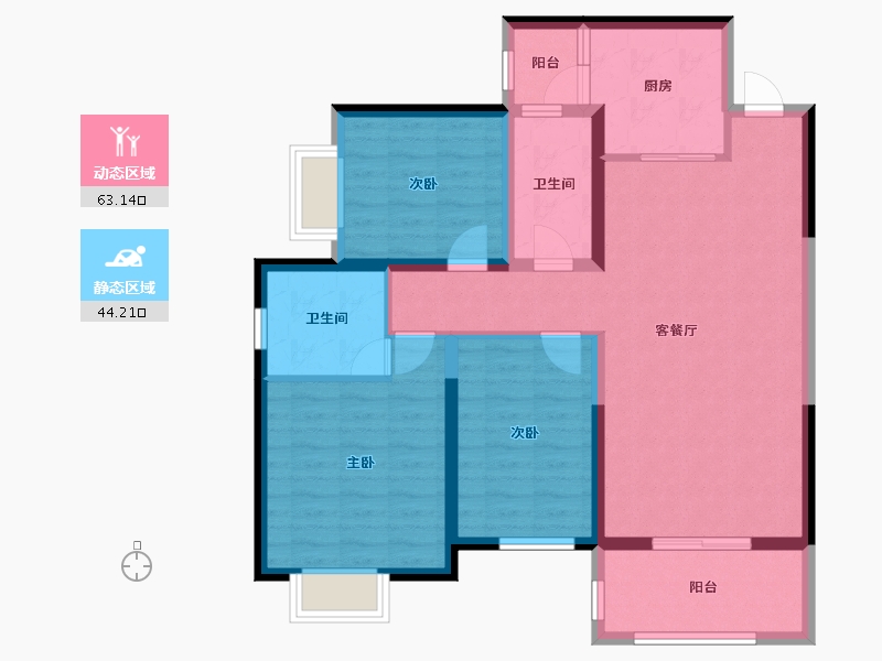 湖南省-湘潭市-金侨印象湘江-95.70-户型库-动静分区