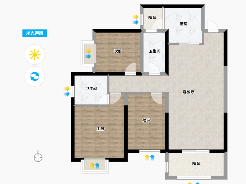 湖南省-湘潭市-金侨印象湘江-95.70-户型库-采光通风