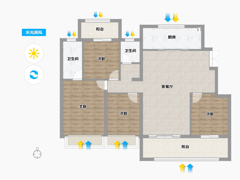 河南省-开封市-橄榄城·璟院-113.61-户型库-采光通风