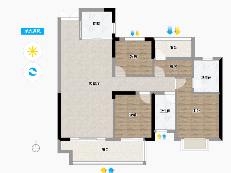 湖南省-邵阳市-邵阳湾田·望江府-96.54-户型库-采光通风