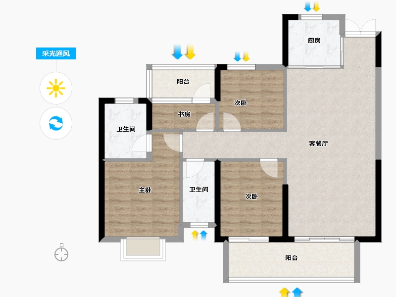 湖南省-邵阳市-邵阳湾田·望江府-96.53-户型库-采光通风