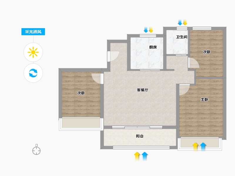 江苏省-宿迁市-万科·滨河道花园-85.60-户型库-采光通风