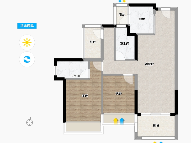 广东省-河源市-龙光玖誉湖-75.19-户型库-采光通风