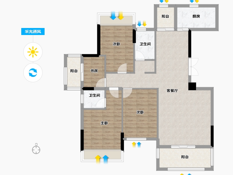 湖北省-咸宁市-公园里学府-108.00-户型库-采光通风