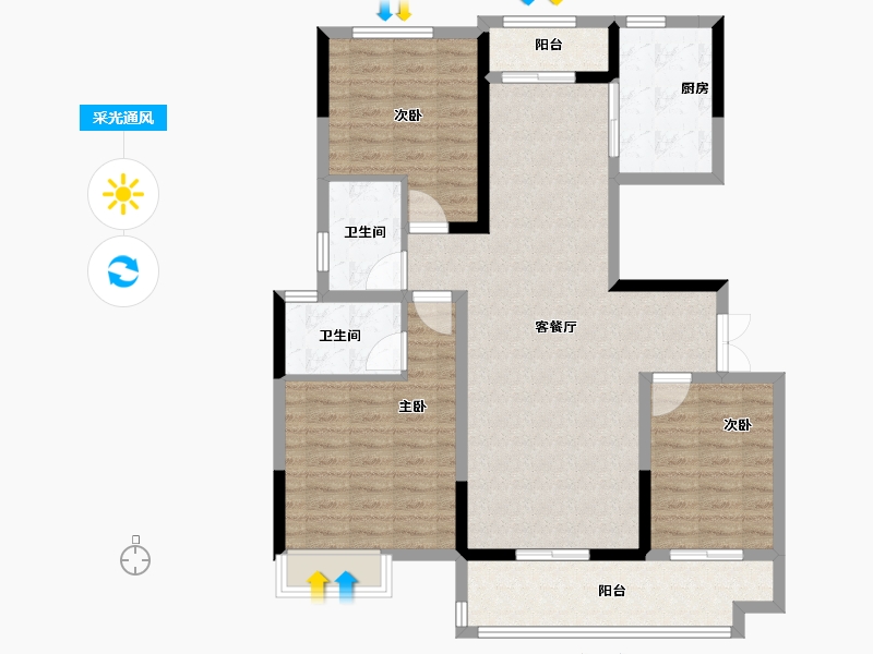 河南省-周口市-建业幸福里东望-108.00-户型库-采光通风