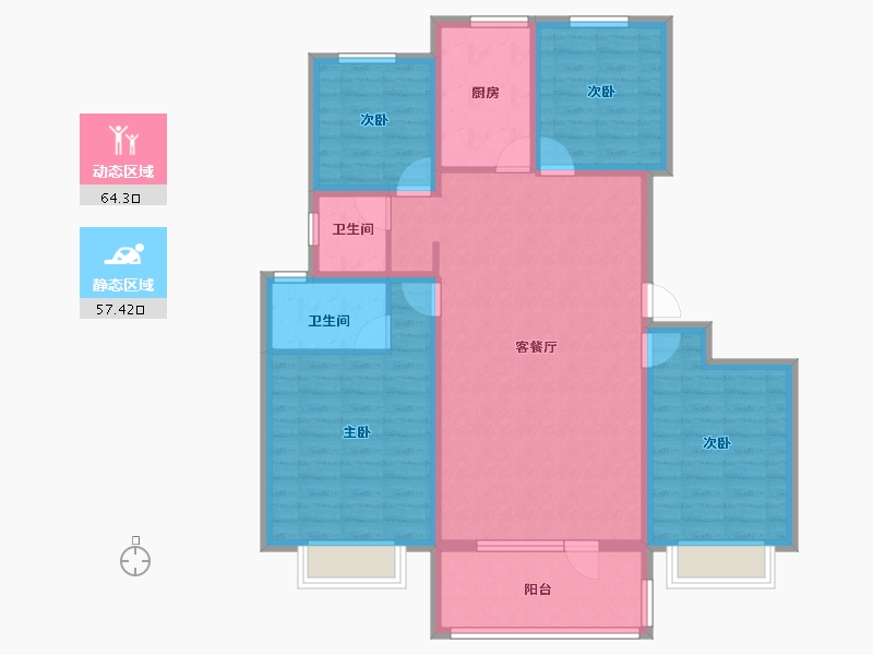 山东省-济宁市-九巨龙青年城3期·华锦苑-108.80-户型库-动静分区