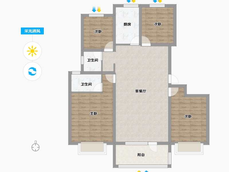 山东省-济宁市-九巨龙青年城3期·华锦苑-108.80-户型库-采光通风