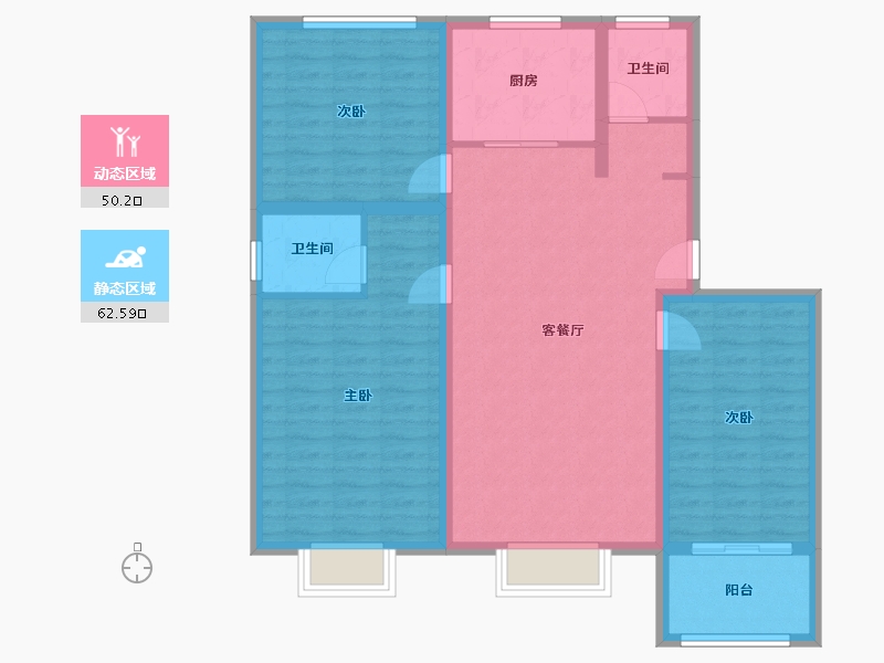 山东省-济宁市-九巨龙青年城3期·华锦苑-101.63-户型库-动静分区