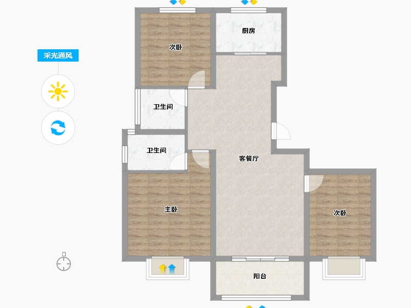 河南省-濮阳市-向荣壹号院-94.39-户型库-采光通风