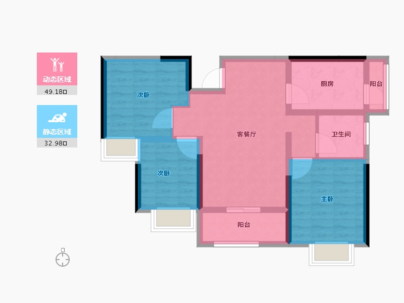 湖北省-十堰市-十堰恒大城·雲境-72.43-户型库-动静分区