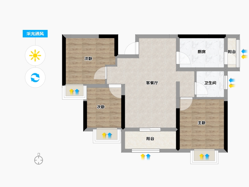 湖北省-十堰市-十堰恒大城·雲境-72.43-户型库-采光通风