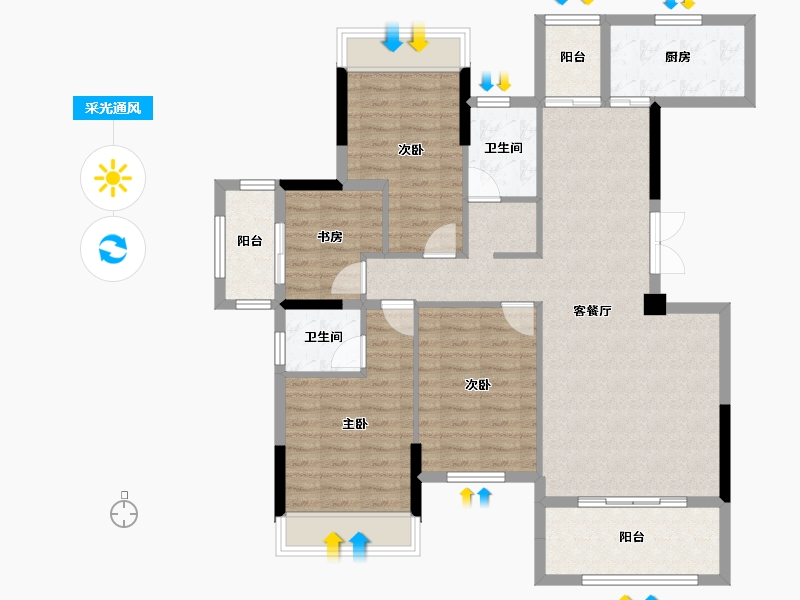 湖北省-咸宁市-公园里学府-106.06-户型库-采光通风