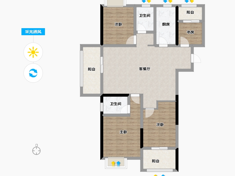 湖北省-仙桃市-康湾一品二期·康湾熙岸-103.54-户型库-采光通风